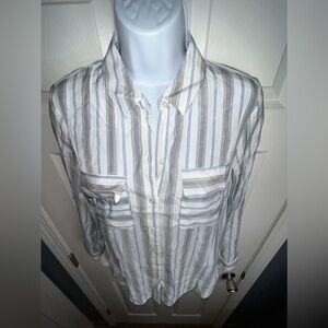 NWT Express Petites Small The City Work Shirt Blue Stripe Button Up Top SP